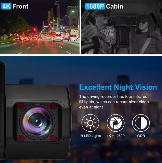 4K HD WiFi Dashcam with Enhanced Night Vision